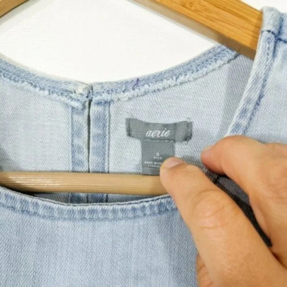 AERIE Light Blue Chambray Raw Hem Flyaway Tank Top Small - Picture 8 of 8